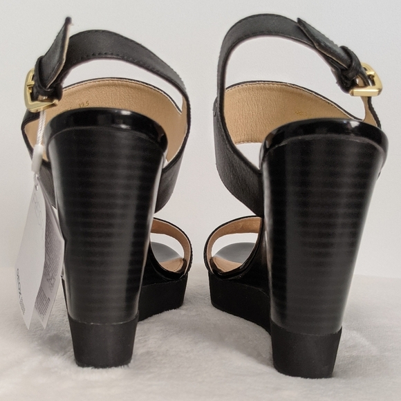 Geox Respira Sandal Leather Patent Buckle Open Toe Black Wedge 9.5 EU39.5 NWT - Picture 11 of 15